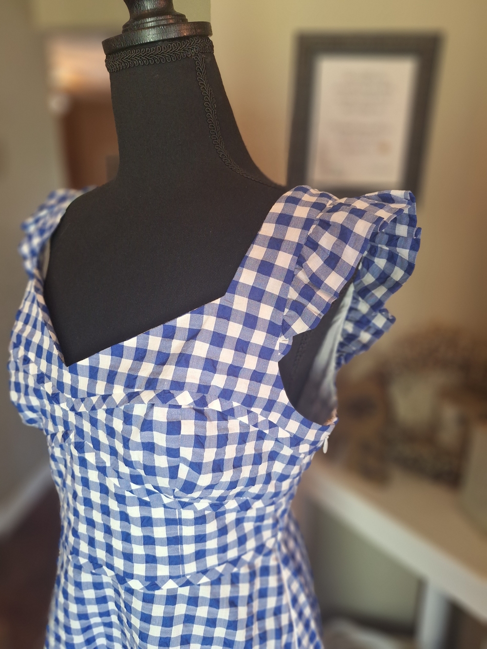 Farm Girl Kate Spade Blue and White Gingham Ruffle Dress Sz 8 - Picture 10 of 16